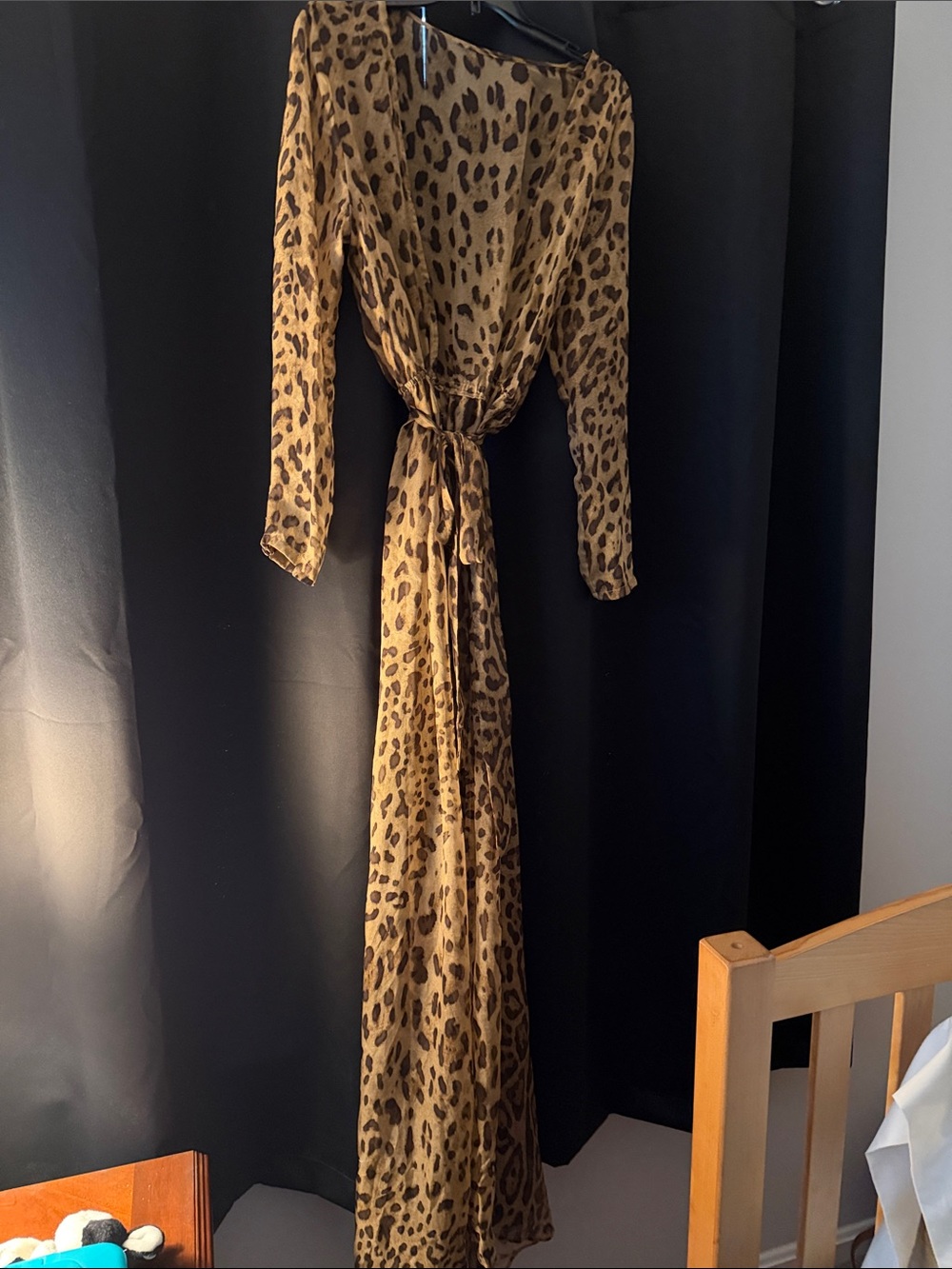Leopard-Print Maxi Dress with Tie Waist in Brown